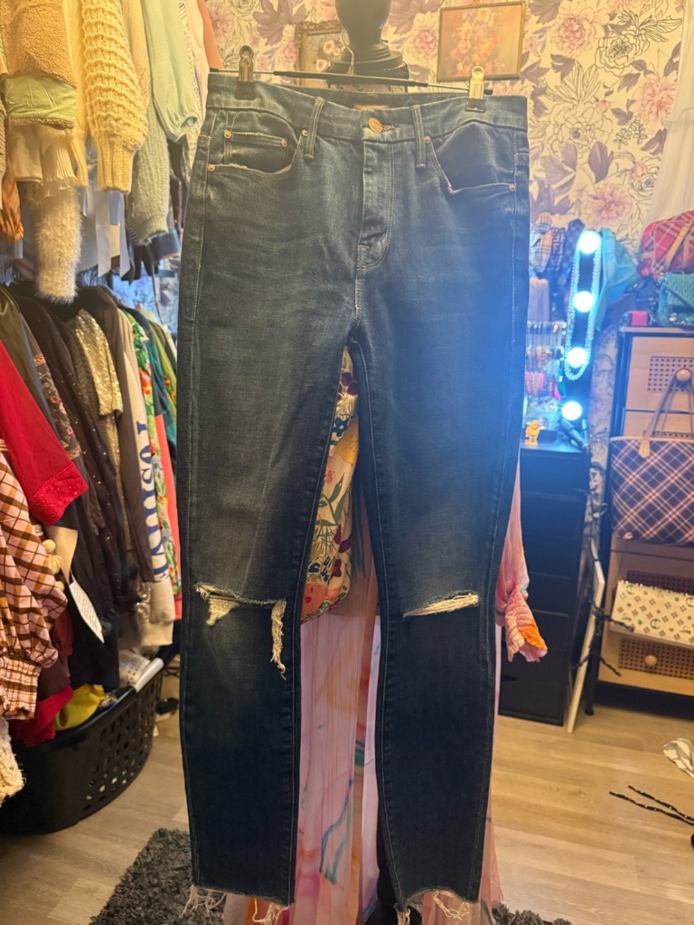 MOTHER Blue Denim Jeans with Branded Gold Patch